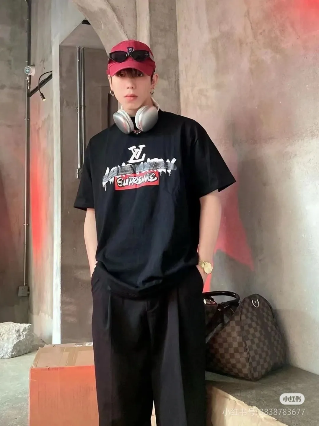 Louis Vuitton & Supreme joint logo graffiti printed short sleeves